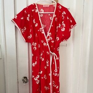 Vintage red cherry blossom wrap dress